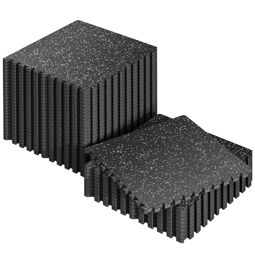 SUPERJARE 0.56'' Thick 144 Sq Ft Rubber Top Gym Flooring for Home Gym | High Density Gym mat with Upgraded Rubber Top, 36 Pcs Interlocking EVA Foam Exercise Equipment mat, Workout Mat, Black/Grey - color: Black/Grey, size: 36 Tiles (144 Sq Ft)