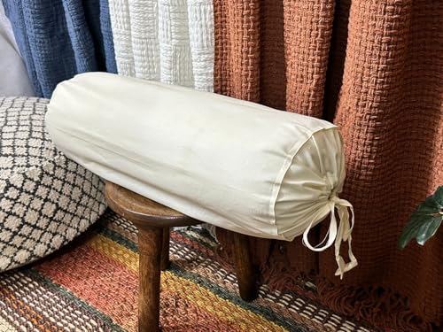 Ivory Cotton Bolster Cover – 16x6 in | Set of 2 | Soft, Washable Pillowcase for Round Yoga & Neck Roll Pillows - color: Ivory, size: 16" x 6" (Pack of 2)