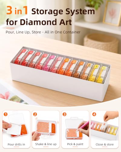 Redtwo 60 PCS Diamond Painting Storage Containers Trays, White | 3-in-1 Diamond Painting Trays with Lids, Detachable Trays, 5 Adjustabe Racks, Diamond Art Accessories, Diamond Art Storage - color: White