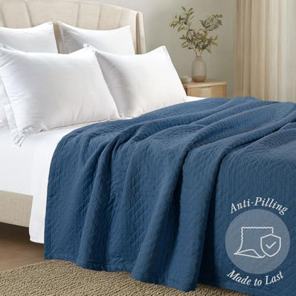 Threadmill Luxury Cotton Blankets for Queen Size Bed | All-Season 100% Cotton Queen Size Blanket | Criss Cross Cozy Lightweight, Soft Breathable Coverlet fits Full Size Bed, 90x92 | Folkstone Blue - color: Classic Folkstone Blue, size: Queen / Full