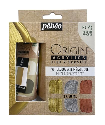 PEBEO Pébéo-Origin Acrylics-Discovery Set 3x60 ml, Gold, Silver and Copper - color: Gold, Silver and Copper, size: 0.33 Fl Oz (Pack of 3)