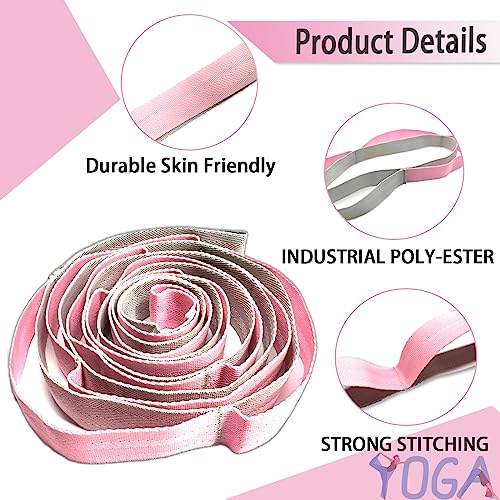 Stretching Strap Yoga Strap with Loops for Physical Therapy, Non-Elastic - color: Blue/Light Blue+Pink/Light Gray
