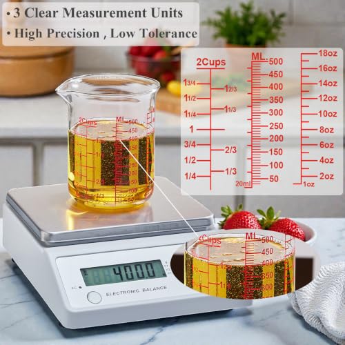 Ackers BORO3.3 High Borosilicate Glass Measuring Cup, Handleless Beaker with V-Shaped Spout, 500 ml (16 oz, 2 Cup) - size: 2Cup,500ML