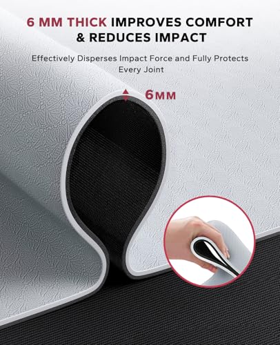 HAPBEAR Large Yoga Mat - 72"x36" Extra Wide Exercise Mat - 1/4" Thick Dual Color PVC | Anti-Slip Surface & High Cushioning - Ideal for Yoga, Pilates & Home Workouts - Bonus Mesh Bag - color: Gray/Black