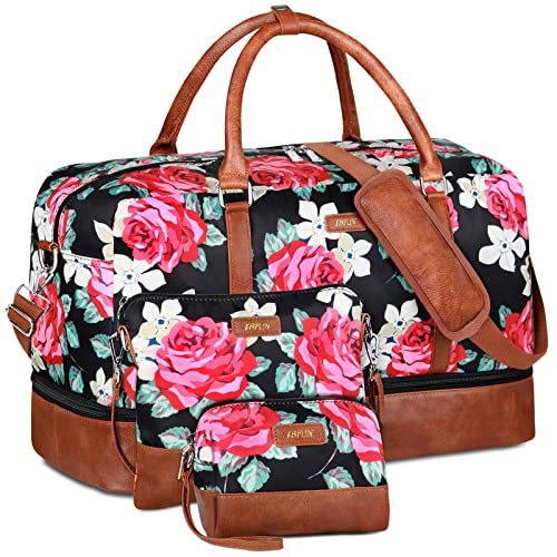 IBFUN Weekender Bags for Women, 21" Travel Duffle Bag with Shoe Compartment - color: C1-Flower