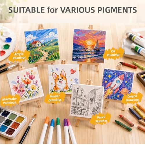 CONDA 24 Pack 4x4 Inch Mini Blank Canvas for Painting, 100% Cotton Canvas with Pinewood Frame, Acid-Free Primed Mini Square Canvas for Acrylic Oil Painting, Classroom Art & Party Decor - size: 4"x4"