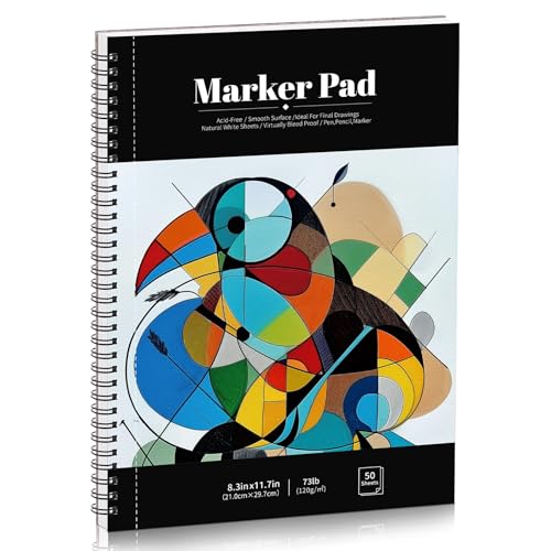 Marker Paper Pad 8.3 × 11.7 in, 50 Sheets, 120gsm Spiral Bound Sketchbook | Bleed-Resistant Coated Paper, Acid-Free, Smooth for Alcohol Markers, Pencils & Layering, Easy-Tear Spiral Pages - color: Classic, size: 8.3×11.7 inch (50 Sheets )