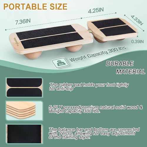 Ankle Balance Board 3 Optional Levels, Wooden Ankle Strengthener with Physical Therapy Guide for Plantar Fasciitis Relief, Achilles Pain, Posture Corrector, Foot Stretcher, Balance Training