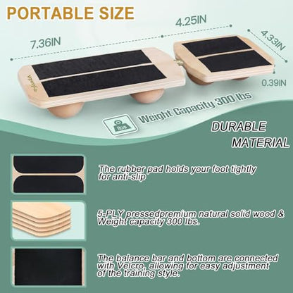 Ankle Balance Board 3 Optional Levels, Wooden Ankle Strengthener with Physical Therapy Guide for Plantar Fasciitis Relief, Achilles Pain, Posture Corrector, Foot Stretcher, Balance Training