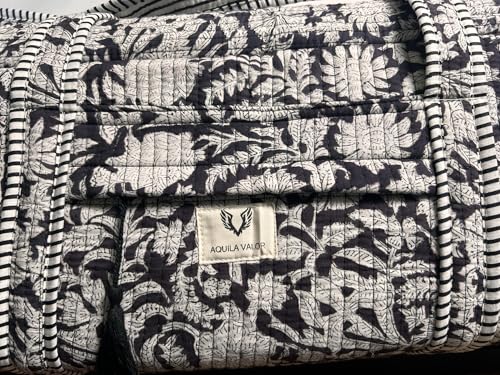 Large Capacity Handblock Printed Yoga Mat bag for Women, Gym Bag, Fits Yoga Blocks, Adjustable strap, Pilates, Gym, Fitness Block & Gear, Light and Durable - color: Charcoal Bloom