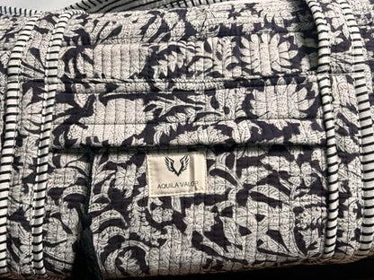 Large Capacity Handblock Printed Yoga Mat bag for Women, Gym Bag, Fits Yoga Blocks, Adjustable strap, Pilates, Gym, Fitness Block & Gear, Light and Durable - color: Charcoal Bloom