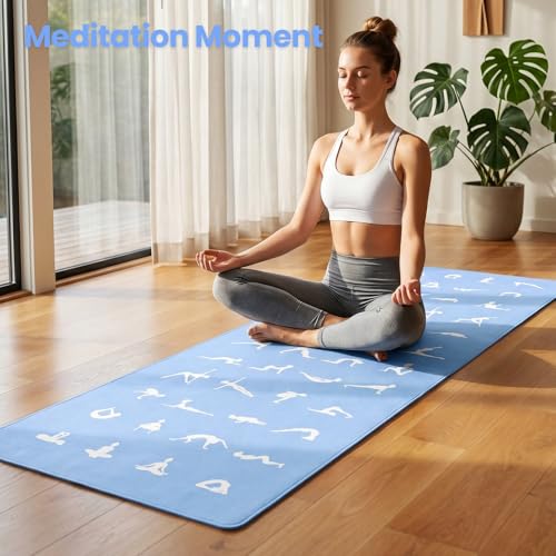 Hot Yoga Towel - Mat-Sized, Microfiber, Super Absorbent, Anti-Slip, 25" x 72" - for Exercise, Fitness, Pilates Gear, Blue