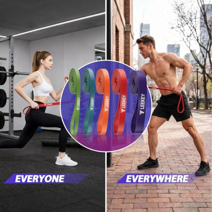 LEEKEY 5-Level Pull Up Assistance Bands Full-Body Training | Resistance Bands with Grip、Door Anchor Physical Therapy Home Gym Workouts Strength Bands for Senior/Adults - style: 5-125LBS CANDY