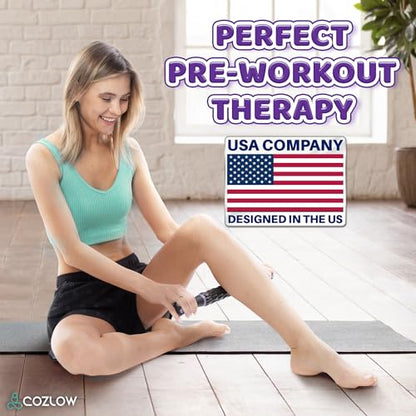 Muscle Roller Stick - Black Purple - Hand Held Body Massager with 9 Rollers & Non-Slip Handles - Deep Tissue Massage & Maximum Muscle Recovery - Leg, Back, Arm, Thigh, Butt Sculpting Tool - by Cozlow - color: Black Purple