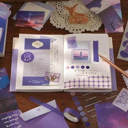 JOYCHOIC 348 Pcs Scrapbook Kit, Moonlight Junk Journal Supplies, Purple Journaling and Scrapbooking Materials, Large Aesthetic Collection for Women, Stationery DIY Arts Craft, Adults Daily - color: Moonlight