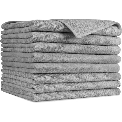 AIDEA Gray Microfiber Cleaning Cloth-8PK, Microfiber Towel for Cars 12"x16" - color: Grey, size: 12in.x16in.