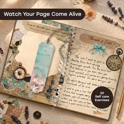 Unwynd Vintage Chapter Journal Scrapbook Starter Kit for Women Adult Teen | Junk Scrapbook Supplies - Washi Tape, Stickers, Paper, Bullet Art, DIY Journaling Scrapbooks Set - Calligraphy & Sumi Brushes