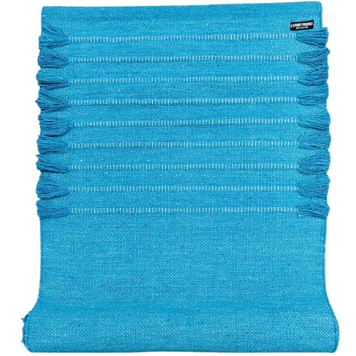 Indian Handmade100 % Organic Anti Skid Multi Colour Cotton Yoga Mat - Eco-Friendly Hand-Woven Rug - Non-Slip & Thick (24”x72”x5mm) for Hot yoga & Everyday Fitness at Home - Comfortable & Foldable Extra-Long Mat - color: Blue