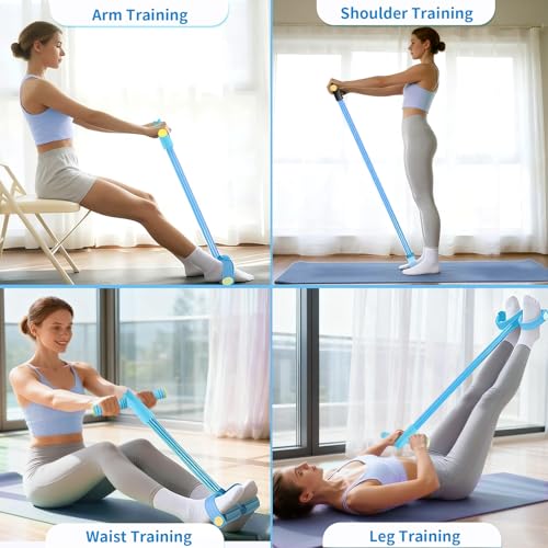 Pedal Resistance Band with Handle, Upgraded 6-Tube Exercise Bands - color: Blue