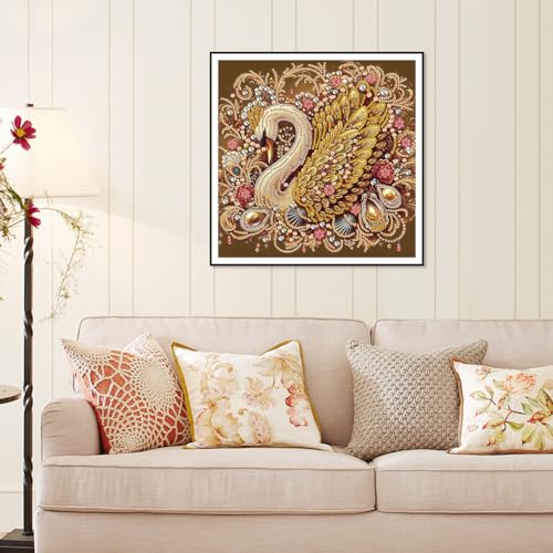 Stalente Diamond Painting Kits for Adults Swan, 5D Special Shape Diamond Art Kits for Beginners, Crystal Rhinestones Diamond Painting for Home Wall Decoration Gift 12×12inch, Animal