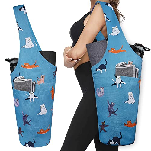 Yoga Mat Bag - Long Tote with Pockets - Holds More Yoga Accessories - Yoga Bag Fit Most Size Mats - Yoga Mat Carrier - color: Cat Yoga Niagara