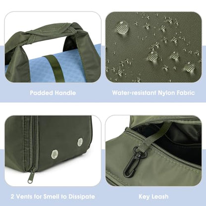 Sportsnew Tote Yoga Mat Gym Bag 20L Women W/Shoe Compartment Wet Dry Pocket | Water-Resistant Gym Tote - Mat Strap, Ventilated Shoe Bin, Wet Pocket, Padded Handle, Multi Pockets, Side Mesh & Key Clip - color: Army Green