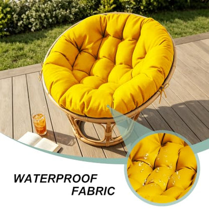 47" Round Tufted Floor Cushion, Thick Meditation Papasan with Ties - color: Yellow