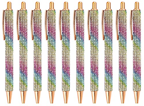 Gullor Click Ballpoint Pens, Diamond-encrusted Ball Pens, Black Ink Medium Point 1mm, for Office Supplies Gift Wedding Birthday - color: Rainbow, style: 10 Pieces