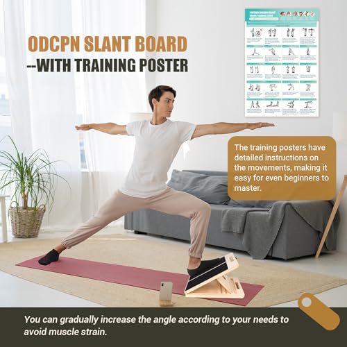 Calf Stretch Slant Board with Resistance Band, 300lb Portable Incline Board | Training Poster, Non-Slip Adjustable Wood Calf Mobility Board for Legs, Ankles, Knees, Heels, Physical Therapy and Stretching