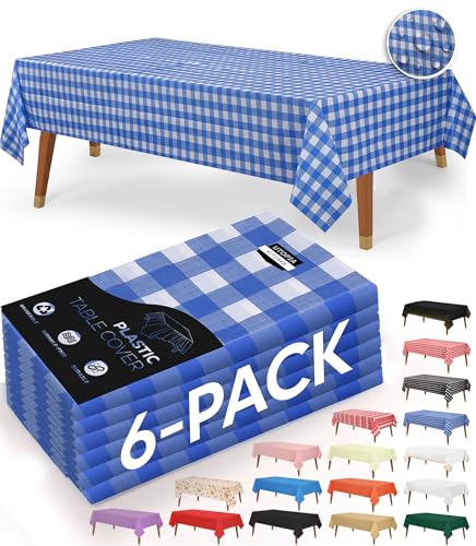 Utopia Kitchen Plastic Table Cloth Disposable [Blue Check, 6 Pack] | Rectangle Tablecloth Waterproof Stain Resistant Party Table Cover - color: Blue Check, size: 54X108 Inch - 6PC