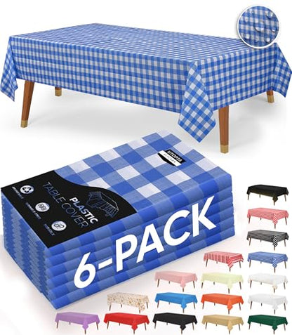 Utopia Kitchen Plastic Table Cloth Disposable [Blue Check, 6 Pack] | Rectangle Tablecloth Waterproof Stain Resistant Party Table Cover - color: Blue Check, size: 54X108 Inch - 6PC
