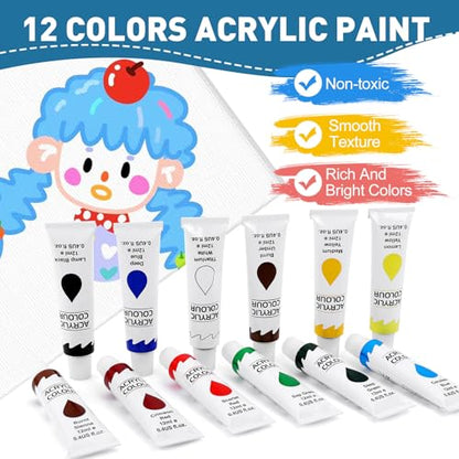 ESRICH 52PCS Acrylic Painting Kits for Adults and Couples | Sip and Paint Kit for Date Night and Crafts, Painting Set with Canvas and Easels, Palettes, Brushes - color: 24