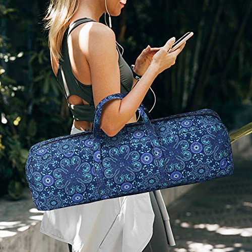 Boulder Bee | Yoga Mat Bag | Large Yoga Mat Carrier with Wet Pocket | Yoga Gifts | Gym Tote Bag for Women - color: Blue