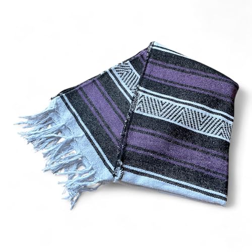 Mexican Falsa Blanket Serepe Throw Authentic Handwoven Saddle Multi-Use for Yoga, Beach, Camping and Picnics - Durable Outdoor Indoor. 60% Cotton. (Purple) - color: Purple