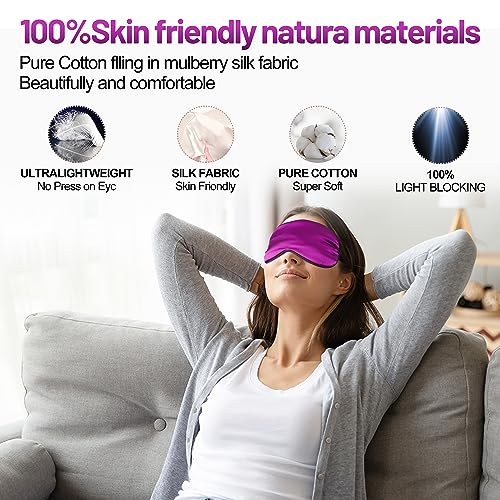 Silk Sleep Mask, Blackout Eye Mask for Sleeping with Adjustable Strap - color: Purple