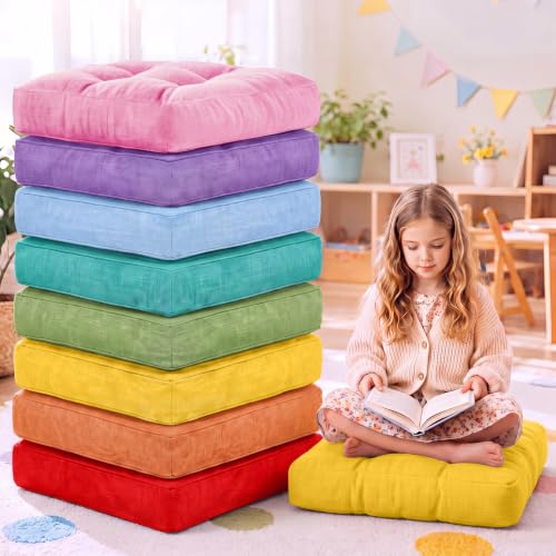 Juexica 8 Pack Floor Cushions for Kid 3.5",Rainbow Color,Square - color: Rainbow Color, style: Square