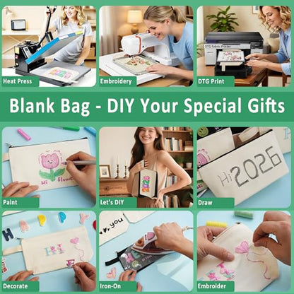 Canvas Zipper Pouch Bulk, Blank DIY Craft Case Blank Makeup Bag, Canvas Pencil Pouch Cosmetic Bag Multi-Purpose Travel Toiletry Zipper Bags (Beige, S, 9x4.7x1.5'') - color: Beige Beige, size: S, 9x4.7x1.5''