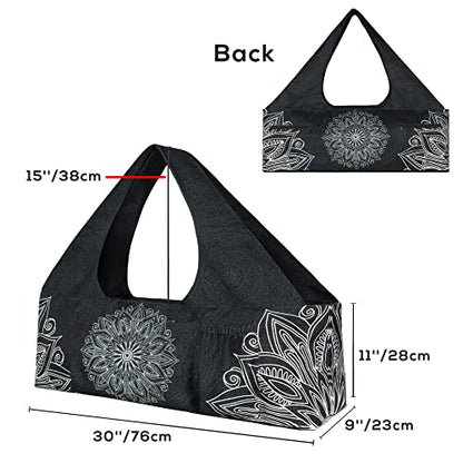 Yoga Mat Bag - Large Yoga Bag with Yoga Mat Strap, Zipper and Pockets - Yoga Bags and Carriers Fits All Your Stuff - Personalized Yoga Mat Bags for Women Fits Most Size Mats - color: Mandala Black