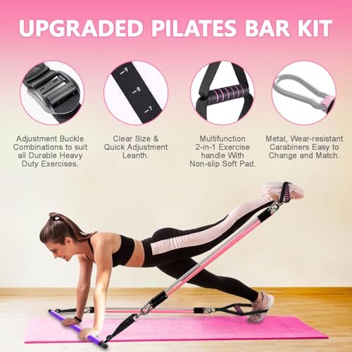 Bbtops Pilates Bar Kit with Resistance Bands,Pilates Bar with Stackable Bands Workout Equipment for Legs,Hip,Waist and Arm,Exercise Fitness Equipment for Women & Men Home Gym Yoga Pilates - color: Violet