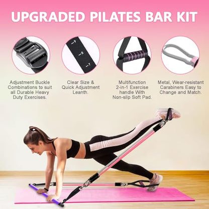 Bbtops Pilates Bar Kit with Resistance Bands,Pilates Bar with Stackable Bands Workout Equipment for Legs,Hip,Waist and Arm,Exercise Fitness Equipment for Women & Men Home Gym Yoga Pilates - color: Violet