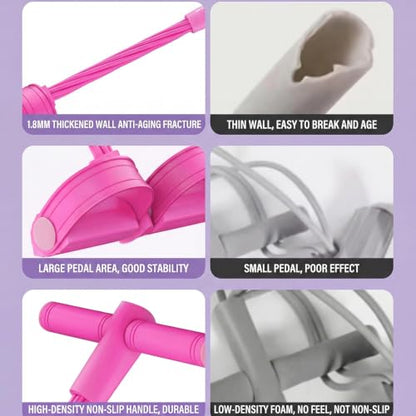 Pedal Resistance Bands with Handles, Upgrade Multi Function Pedal Training Band, 6-Tubes Natural Rubber Foot Pedal Resistance, Fitness Bands for Full Body, Abdomen, Waist, Arm, Leg - color: pink