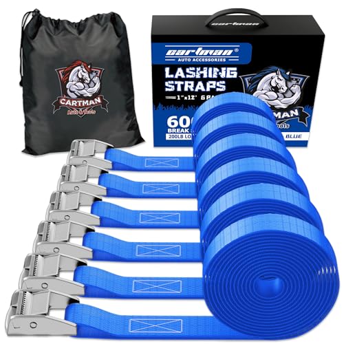 Cartman 1" x 12 ft Lashing Straps, 6 Pack, 600 lb Break Strength, Blue - color: Blue, size: 6 PK