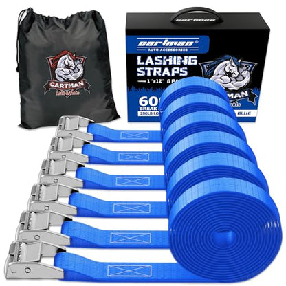 Cartman 1" x 12 ft Lashing Straps, 6 Pack, 600 lb Break Strength, Blue - color: Blue, size: 6 PK