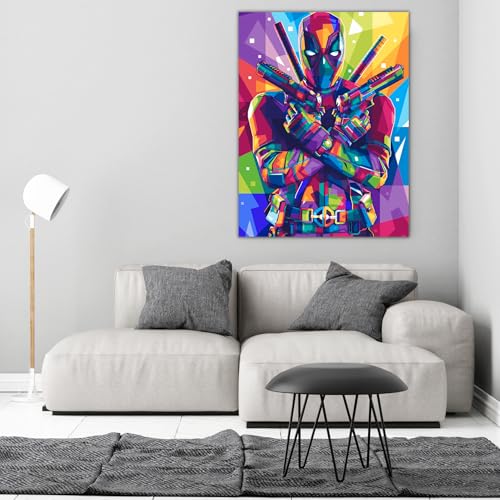 Modern Merch Marvel Diamond Art Kits for Adults, Deadpool 5D Diamond Painting for Adults, DIY Deadpool Wall Art Marvel Cross Stitch Gem Art, Full Round Drill 12x16in - color: Deadpool