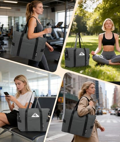 MOYAQI Gym Bag for Women with Zipper, Nurse Work Tote with Compartments, Womens Beach Yoga Bag for Sport, Travel (Gray)