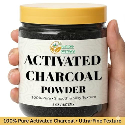 Herbs Botanica Activated Charcoal Powder, Food Grade Natural Detoxifier for Digestive Health, Teeth Whitening, Detoxification & Bug Bite Relief, 8 oz / 227 gm