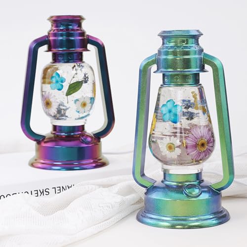 Actvty Kerosene Lamp Resin Mold Set, 2 Shapes Lantern Silicone Molds for Resin Casting, Camping Lantern Molds with 4pcs LED Lights DIY Retro Oil Lamps for Table Fireplace Home Decoration - color: 2 set molds + 4 light sets