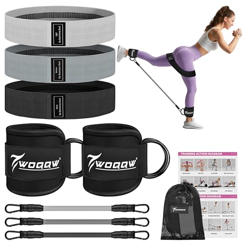 WOQQW Ankle Resistance Bands with Cuffs & Booty Bands Set for Legs & Glutes - color: Black