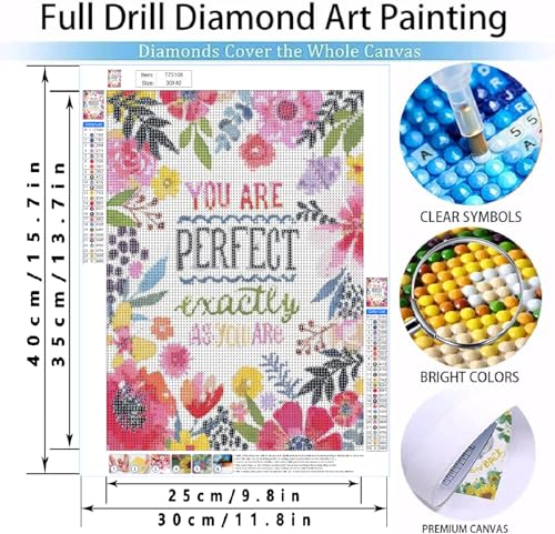 COHAYISY Flowers Diamond Painting Kits for Adults, “You are Perfect”Diamond Art for Beginners, Diamond Round 5D Full Drill Paint with Diamonds Pictures Gem Art Painting Kits DIY Crafts Kits 12x16inch - color: 25-19 Pink flower
