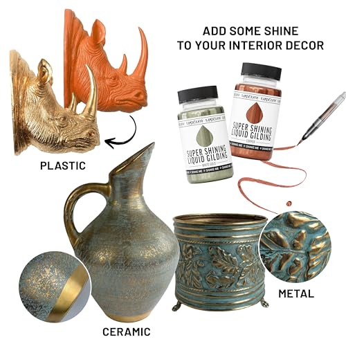 KAMENSKAYA Liquid Copper Leaf Paint - Alcohol Based Fast Drying Copper Liquid Leaf, 3.38 fl oz (100 ml) | Liquid Leaf Paint with Natural Metallic Pigment, Strong Shine, Pen Brush & Funnel, One-Coat Coverage – Made in EU - color: Copper, size: 3.38 Fl Oz (